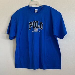 GILDAN Men’s 100% Heavyweight Cotton Blue T Shirt with POLO Sports Print XXL